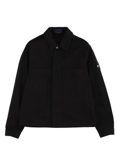 Stone Island Collared Denim Jacket Featuring Front Pockets In Black