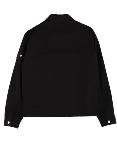 Stone Island Collared Denim Jacket Featuring Front Pockets In Black