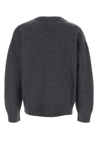 Ami Alexandre Mattiussi Dark Grey Wool Cardigan With Embroidered Heart Detail In Gray