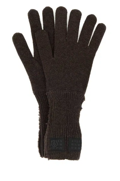 Mm6 Maison Margiela Wool Blend Gloves Featuring Long Cuffs In Brown