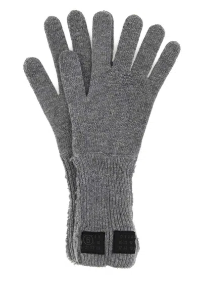 Mm6 Maison Margiela Textured Knitted Wool Blend Handwear In Gray