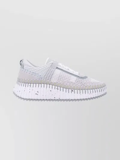 Chloé Hand-stitched Mesh Sneakers With Suede Inserts In White