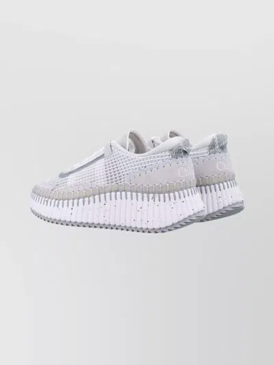 Chloé Hand-stitched Mesh Sneakers With Suede Inserts In White