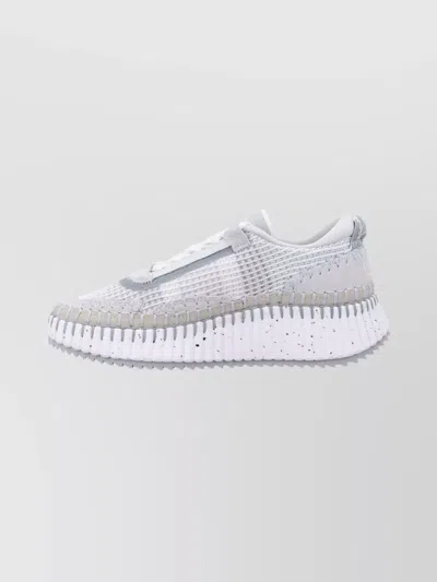 Chloé Hand-stitched Mesh Sneakers With Suede Inserts In White