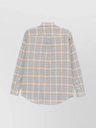 Auralee Long Sleeve Checked Wool Shirt With Button-down Collar In Neutral
