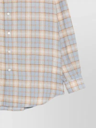 Auralee Long Sleeve Checked Wool Shirt With Button-down Collar In Neutral