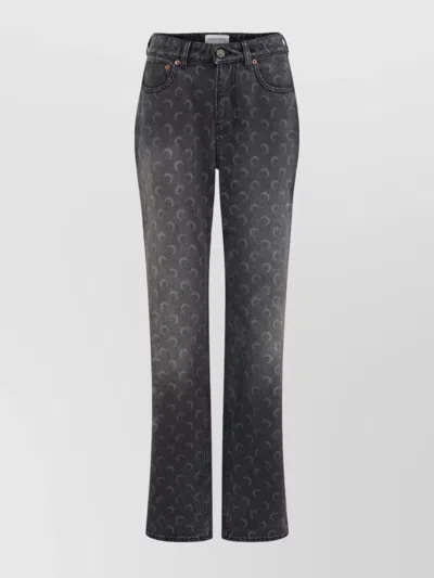 Marine Serre Moon Laser Grey Wash Denim Straight Jeans In Black
