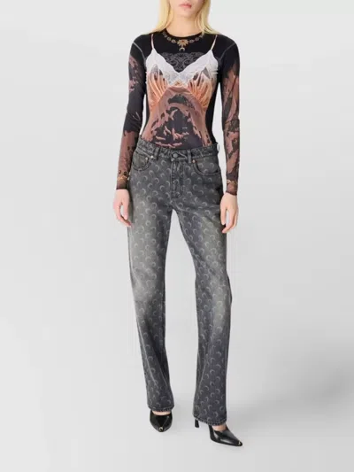Marine Serre Moon Laser Grey Wash Denim Straight Jeans In Black