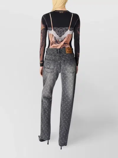 Marine Serre Moon Laser Grey Wash Denim Straight Jeans In Black