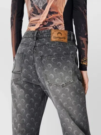 Marine Serre Moon Laser Grey Wash Denim Straight Jeans In Black