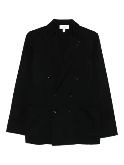 Lardini Double-breasted Black Tailored Jacket With Structured Lapel In Black