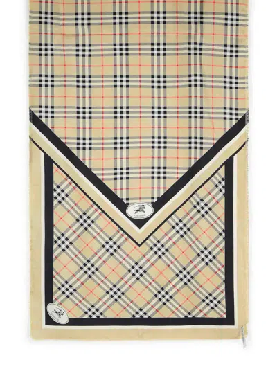 Burberry Rectangular Scarf With Check Pattern And Fringes In Brown