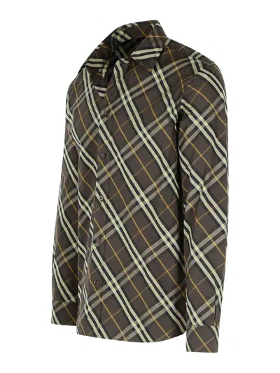 Burberry Long Sleeve Button-down Shirt With Plaid Design In Green