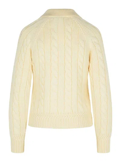 Bally Merino Wool Cable Knit Sweater Collared In White