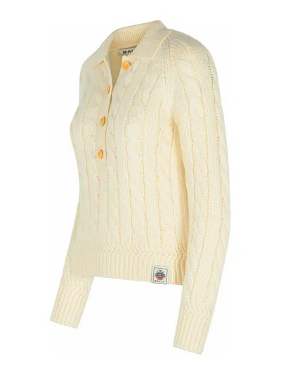 Bally Merino Wool Cable Knit Sweater Collared In White