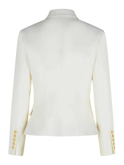 Balmain Double-breasted Structured Denim Blazer With Peak Lapel In White