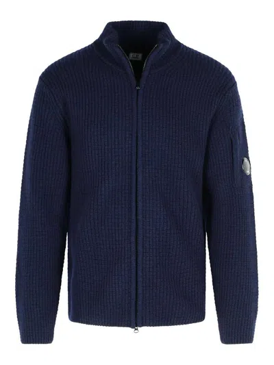 C.p. Company Navy Wool Blend Sweater In Blue