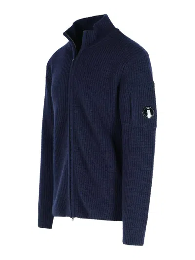 C.p. Company Navy Wool Blend Sweater In Blue