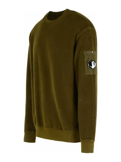 C.p. Company Military Cotton Sweater Featuring Arm Pocket In Green