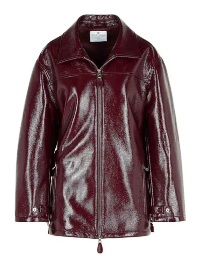 Courrèges Vinyl Burgundy Cotton Blend Jacket In Red