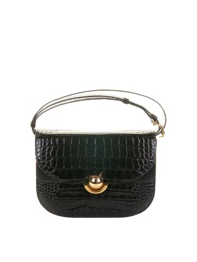 Furla Crocodile-embossed Half-moon Shoulder Bag In Black