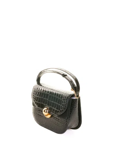 Furla Crocodile-embossed Half-moon Shoulder Bag In Black