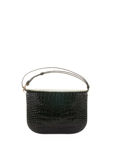 Furla Crocodile-embossed Half-moon Shoulder Bag In Black