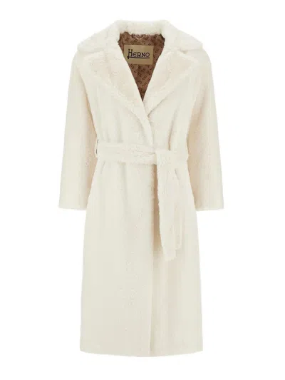 Herno Coat In Soft Alternative Fur In Neutral