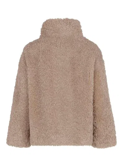 Herno Teddy Bear Texture Coat With High Collar In Nude