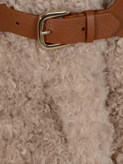 Herno Teddy Bear Texture Coat With High Collar In Nude