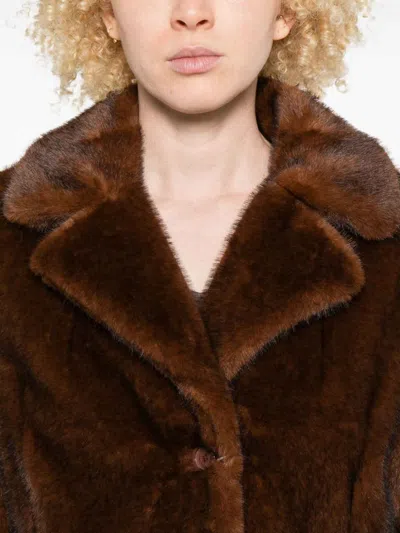 Herno Button-fastening Faux-fur Coat In Brown
