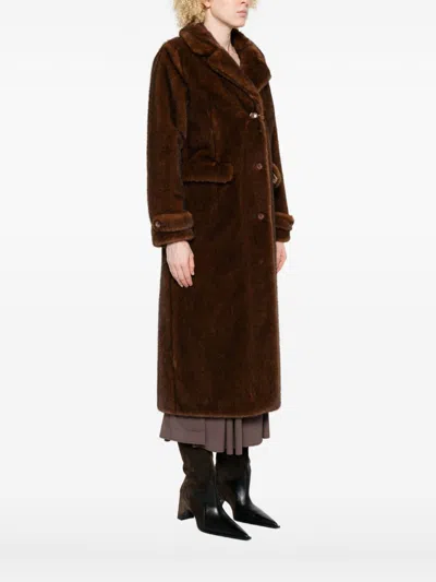 Herno Button-fastening Faux-fur Coat In Brown