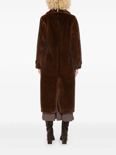 Herno Button-fastening Faux-fur Coat In Brown