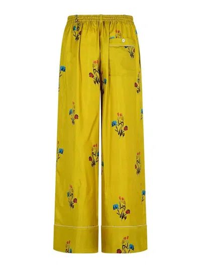 Marni Floral Print Wide Leg Silk Pants In Yellow