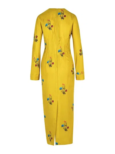 Marni Floral Embroidered Long Sleeve Dress In Orange
