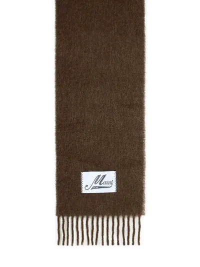 Marni Soft Alpaca Blend Scarf With Fringed Edges In Brown