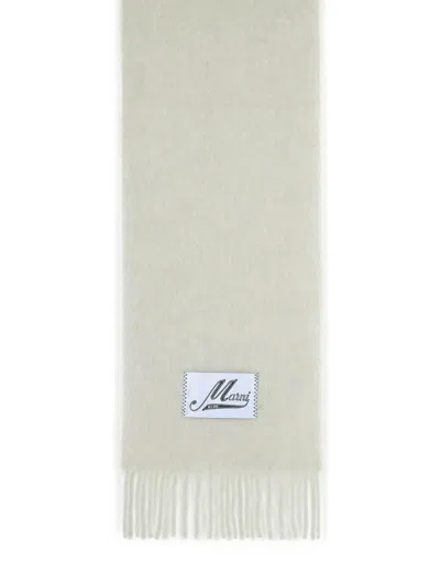 Marni Light Grey Alpaca Blend Scarf In Green