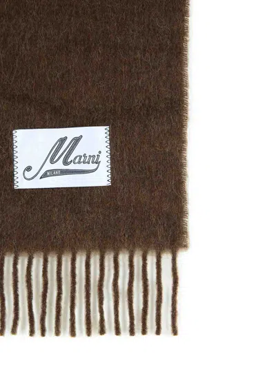 Marni Soft Alpaca Blend Scarf With Fringed Edges In Brown