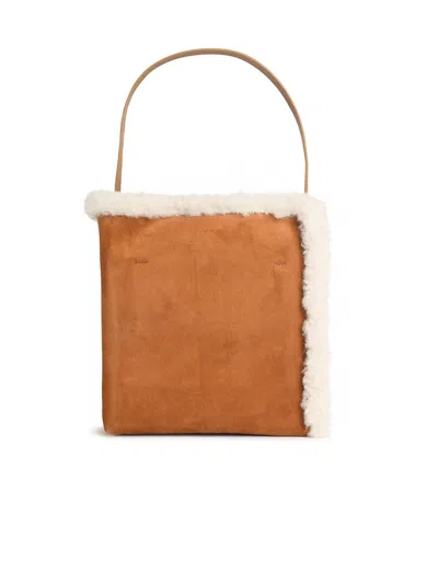 Marni Suede Bag With Shearling Trim And Single Handle In Brown