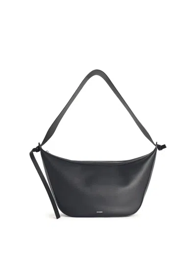Jil Sander Smooth Finish Leather Shoulder Bag Design In Black