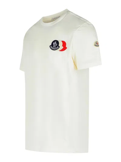 Moncler Ivory Cotton Tricolour Logo T-shirt In White