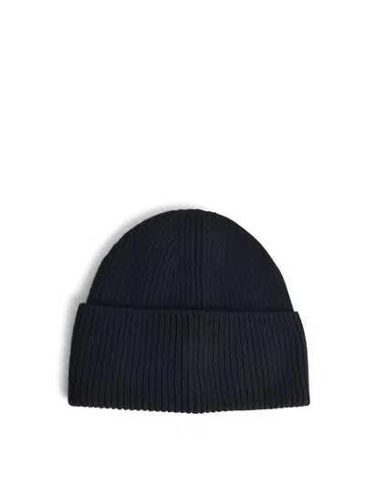 Moncler Knitted Cotton Beanie Hat Turn Up Brim In Brown
