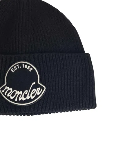 Moncler Knitted Cotton Beanie Hat Turn Up Brim In Brown