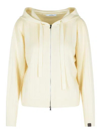 Max Mara Hooded Cashmere Yarn Cardigan Drawstring In White