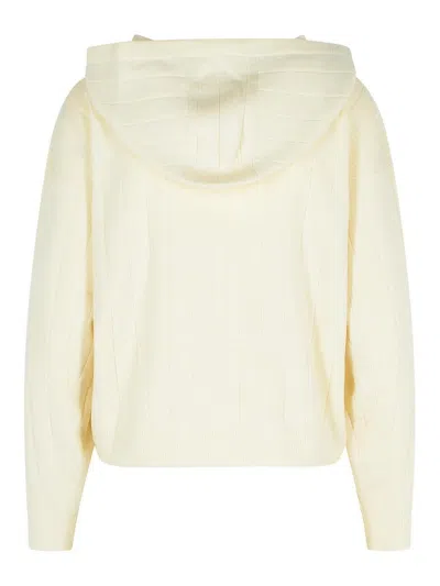 Max Mara Hooded Cashmere Yarn Cardigan Drawstring In White