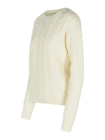 Max Mara Cashmere Sweater With Cable Knit Design In White