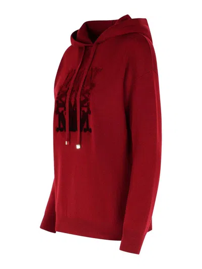 Max Mara Hooded Virgin Wool Long Sleeve Sweatshirt In Red