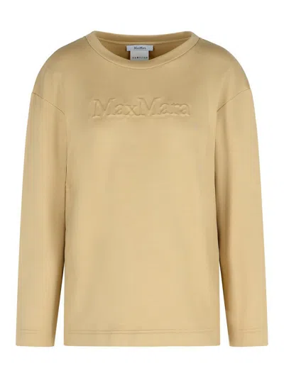 Max Mara Berma Sweatshirt In Silk And Caramel Cotton In Neutral
