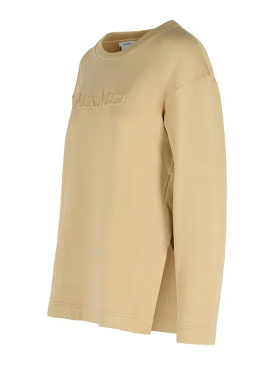 Max Mara Berma Sweatshirt In Silk And Caramel Cotton In Neutral