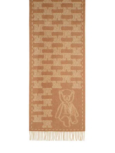 Max Mara Wsteddyc Beige Jacquard Cachemire Stole In Brown